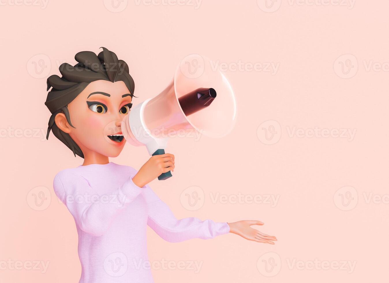 3D personagem feminina falando através de um megafone foto