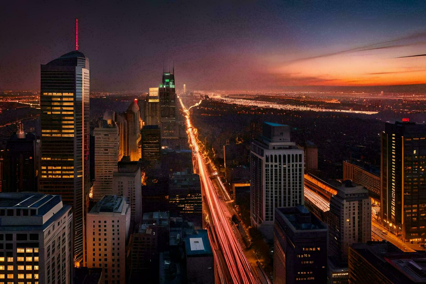 a cidade Horizonte às noite com grandes exposição. gerado por IA foto