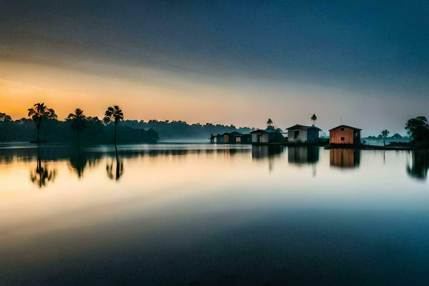 a nascer do sol sobre a água dentro Kerala. gerado por IA foto