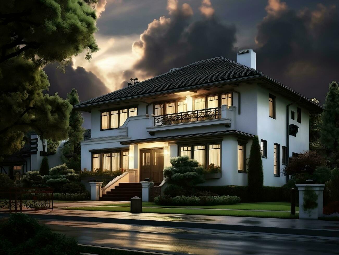 moderno atraente casa exterior ai generativo foto