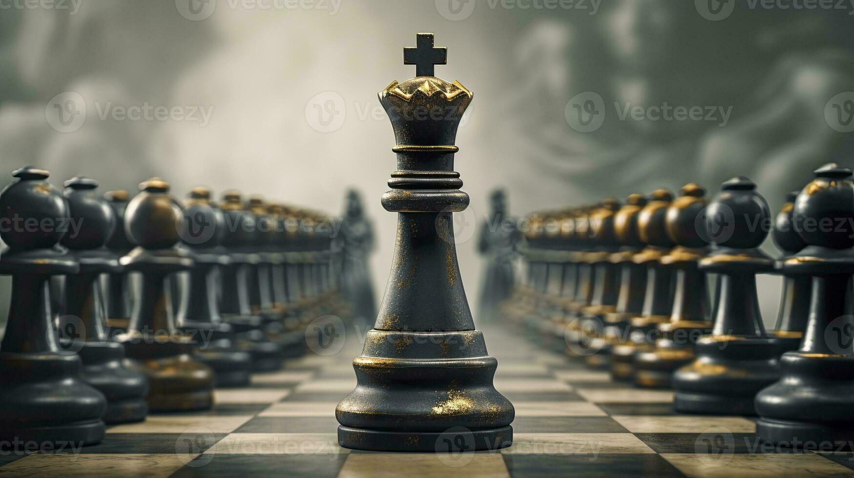xadrez rei dominando sobre uma grupo do xadrez peças. ai gerado foto