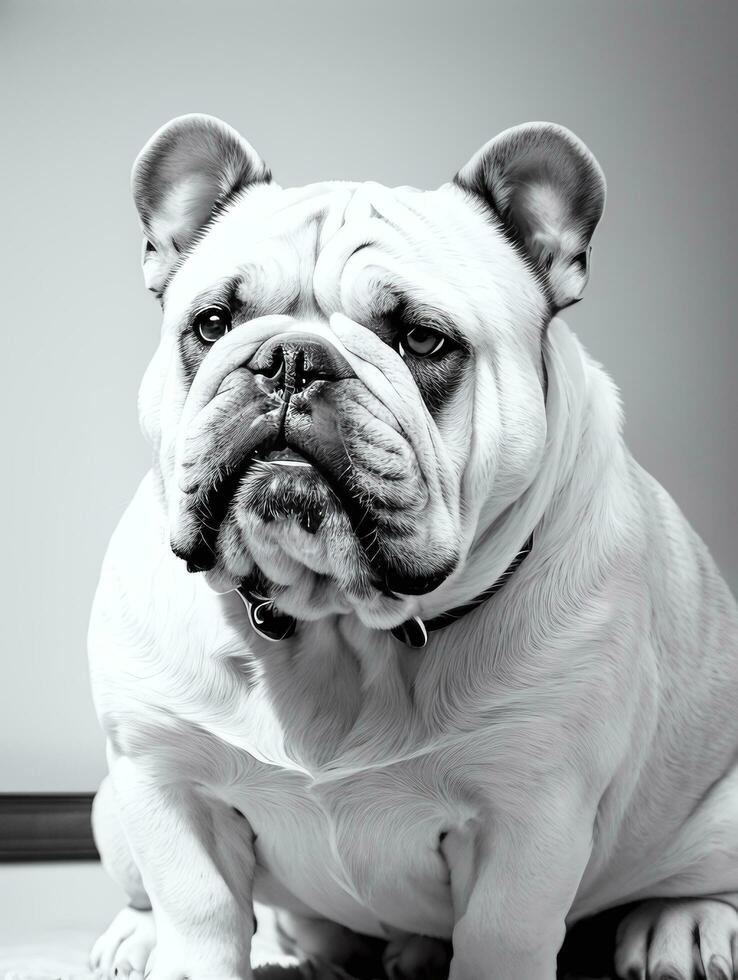 feliz cachorro buldogue Preto e branco monocromático foto dentro estúdio iluminação