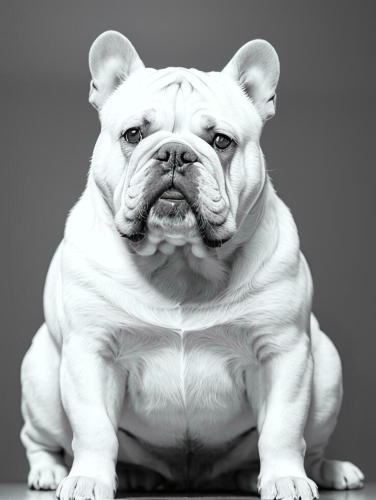 feliz cachorro buldogue Preto e branco monocromático foto dentro estúdio iluminação