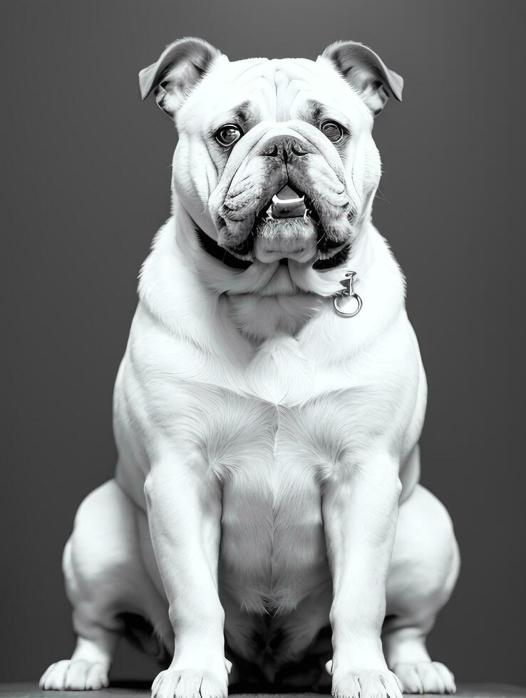 feliz cachorro buldogue Preto e branco monocromático foto dentro estúdio iluminação