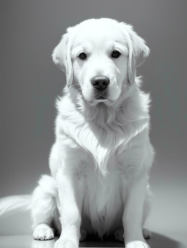 feliz dourado retriever cachorro Preto e branco monocromático foto dentro estúdio iluminação