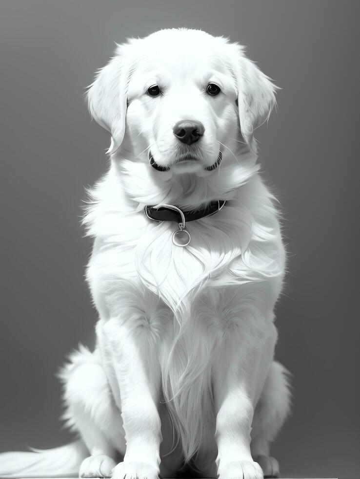 feliz dourado retriever cachorro Preto e branco monocromático foto dentro estúdio iluminação