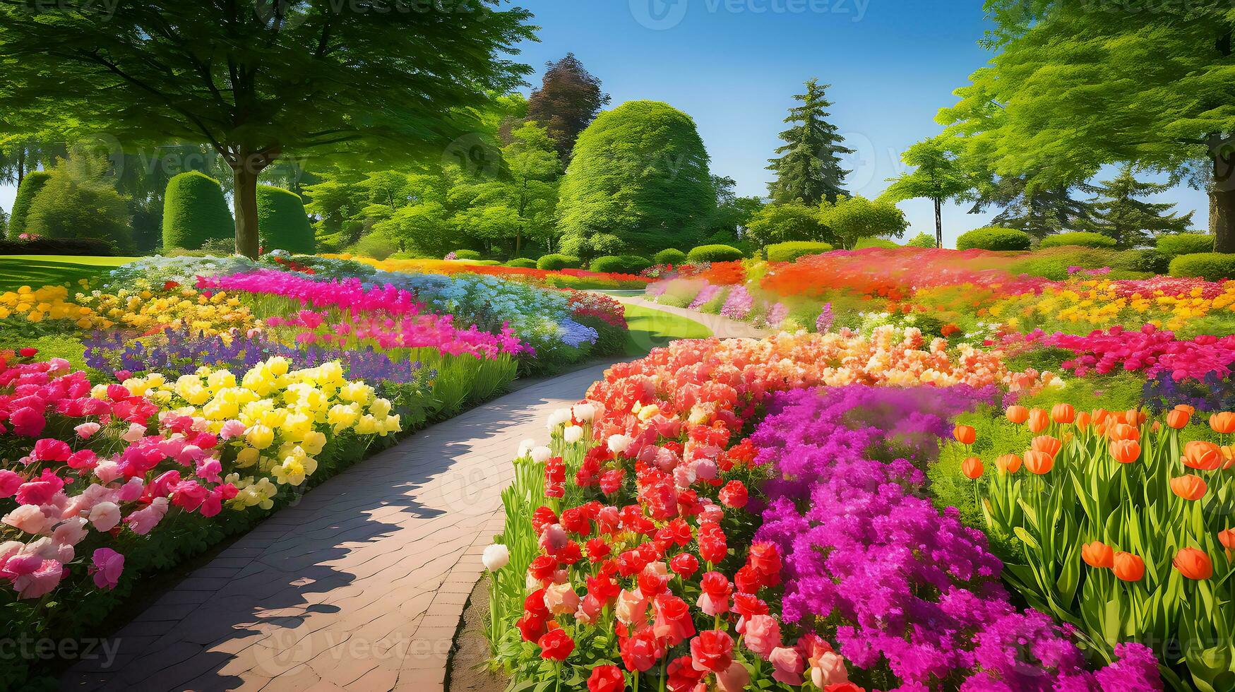 uma lindo deslumbrante flor jardim estourando com vibrante gerado de ai foto