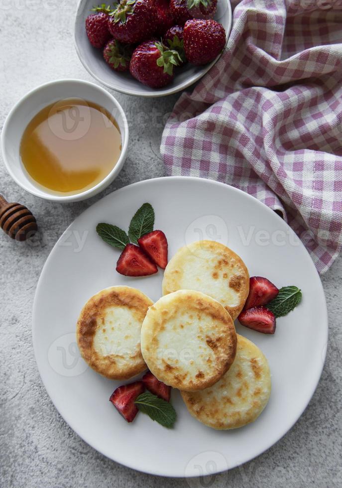 panquecas de queijo cottage, bolinhos de ricota foto