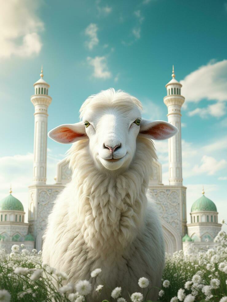 islâmico eid Mubarak cumprimento cartão com islâmico fundo ai gerado foto