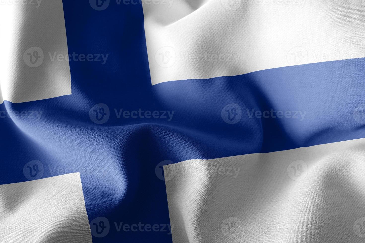 Renderização 3D ilustração closeup bandeira da Finlândia. foto