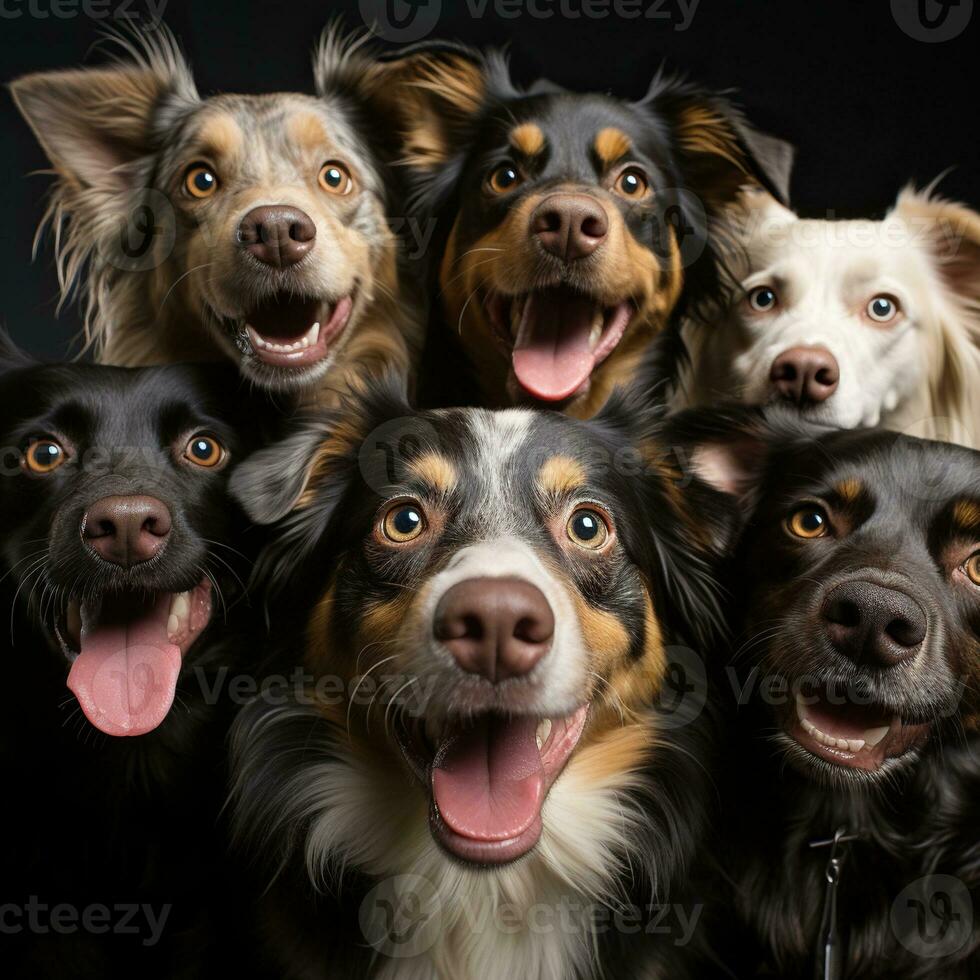 uma cenário do grupo do feliz cachorros dentro frente do uma branco fundo. estúdio tomada. generativo ai foto