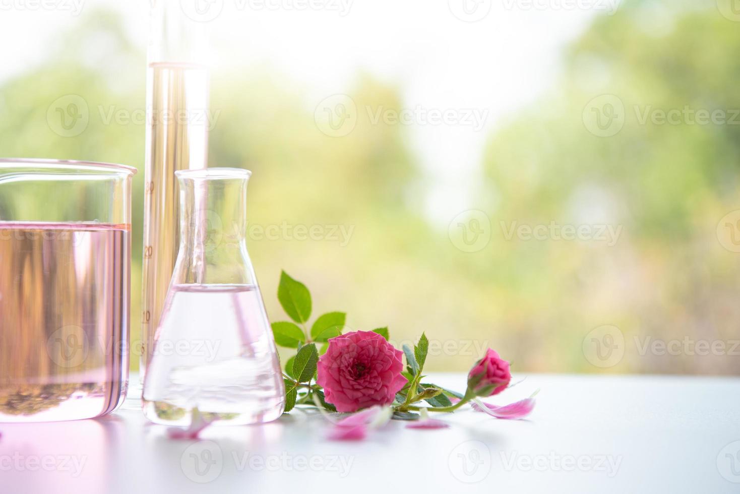 tratamentos de spa com rosas em mesa de madeira branca foto