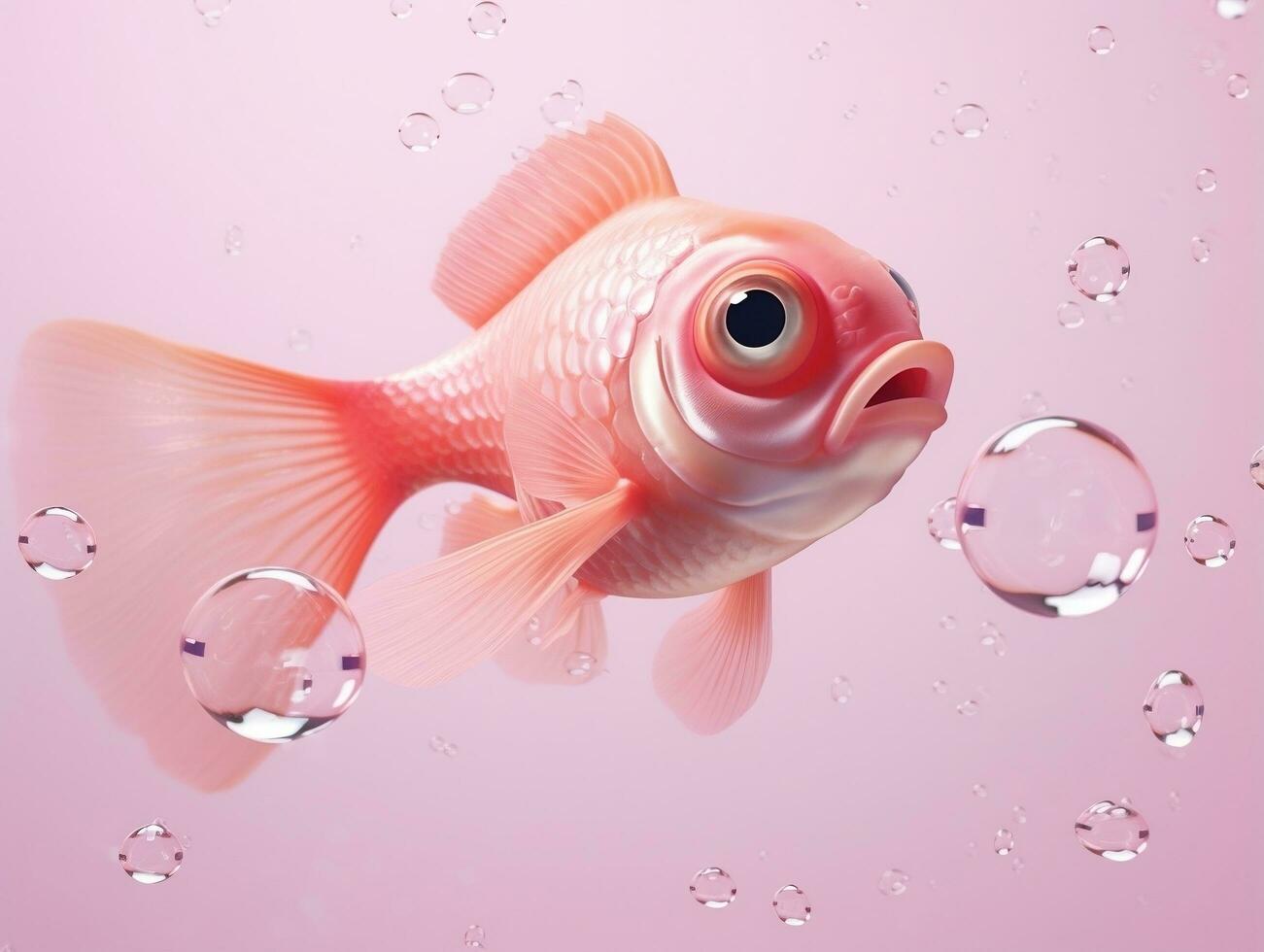 lindo Rosa peixe natação com bolhas a partir de uma Rosa fundo ai generativo foto