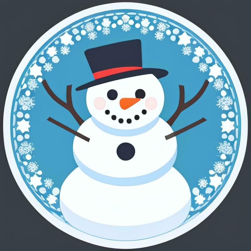 ai gerado boneco de neve grampo arte ícone adesivo Natal decoração simples fundo foto