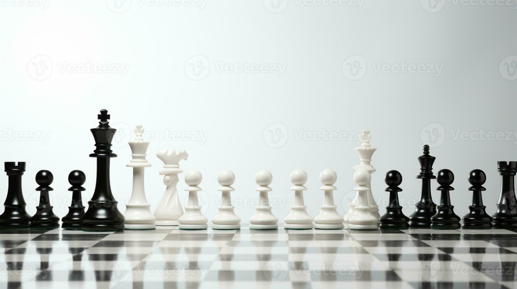 xadrez peças em tabuleiro de xadrez, conceito para liderança, trabalho em equipe, parceria, o negócio estratégia, decisão e concorrência., ai generativo foto