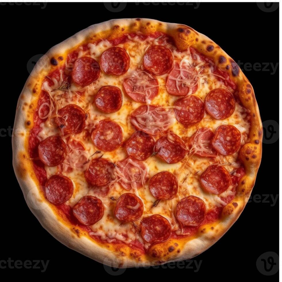 calabresa pizza com mozzarella queijo, tomates e manjericão gerado ai foto