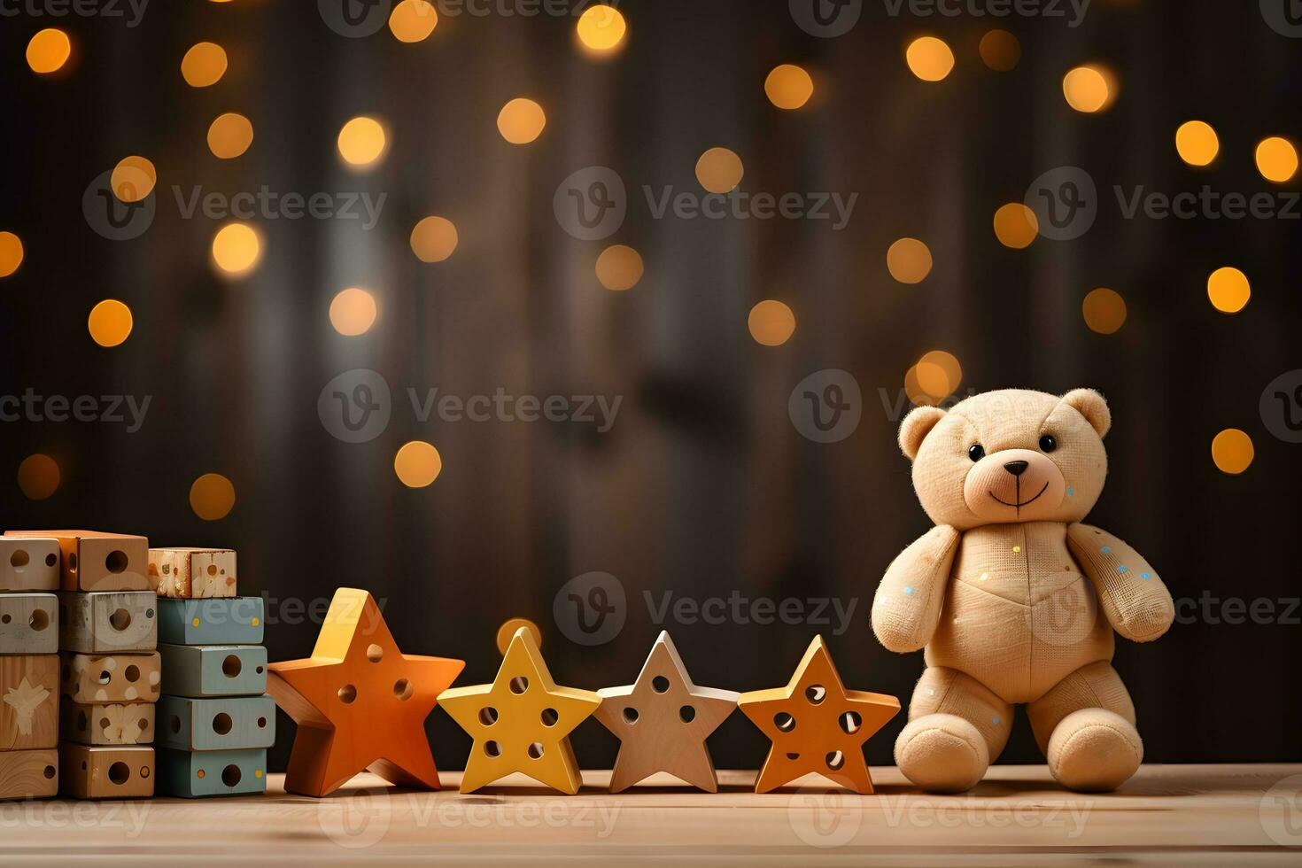 fofa Urso e balão estrelas para festa convida fundo, ai gerado foto