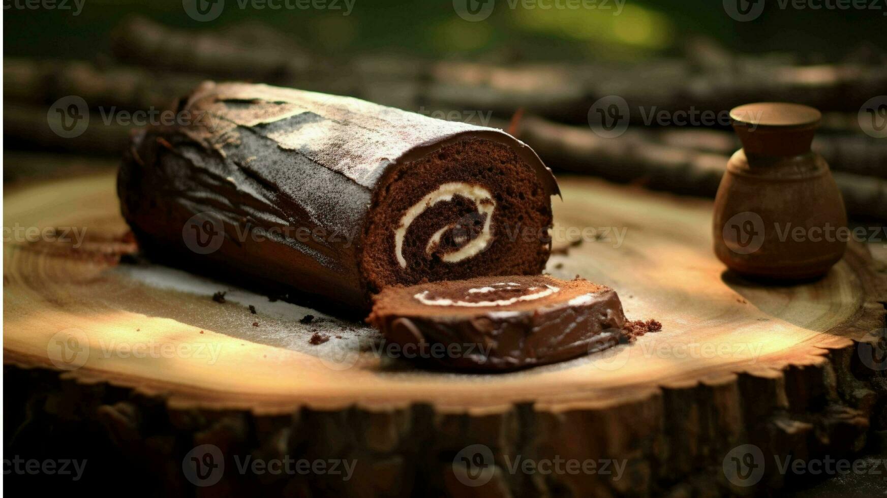 chocolate lista bolo em uma de madeira borda gerado com ai foto