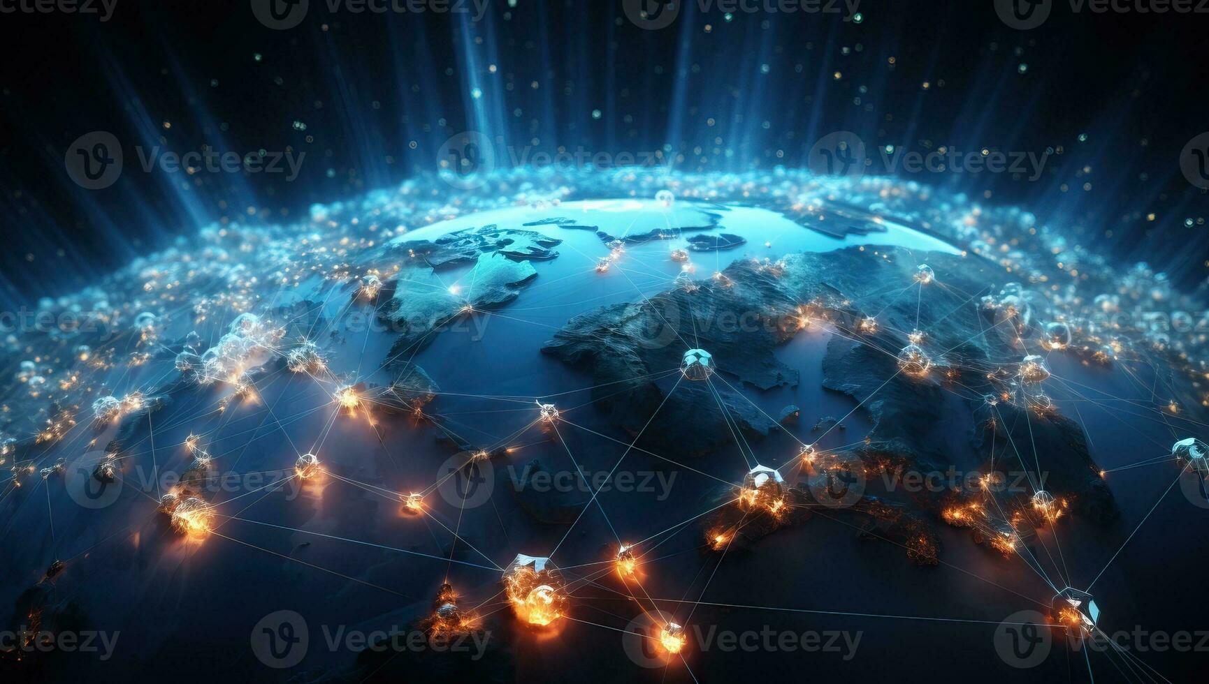 global rede conexões iluminador terra. ai gerado. foto