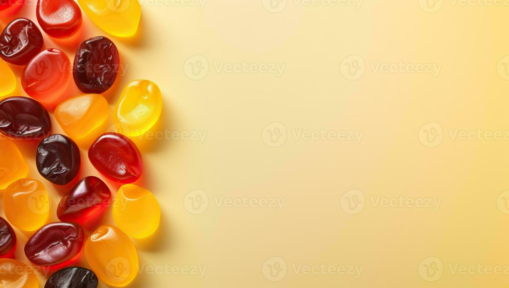 colorida gomoso doces em amarelo fundo. ai gerado. foto