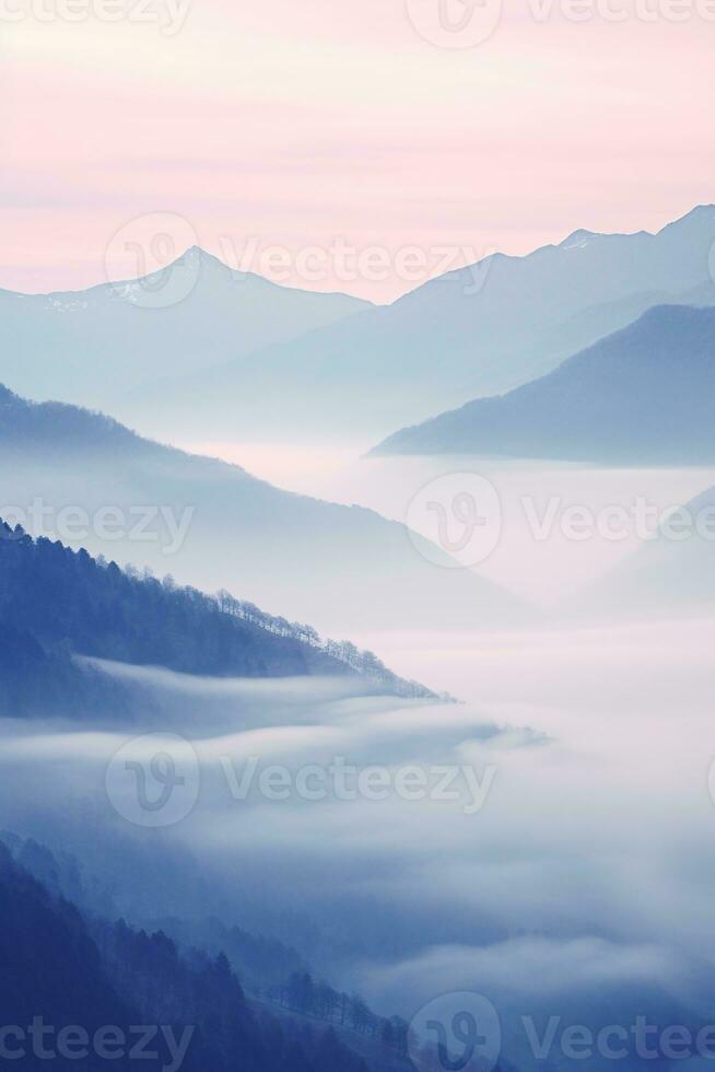 ai gerado lindo panorama do montanhas dentro nebuloso Beleza matinal dentro natureza.ai gerado foto