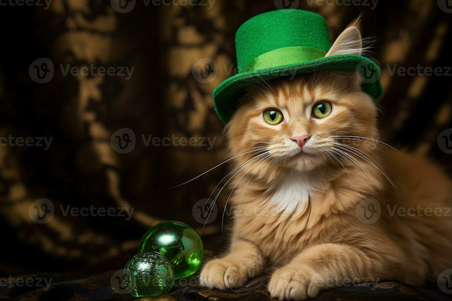 fofa gato vestindo uma verde topo chapéu para st. patrick's dia. ai gerado foto