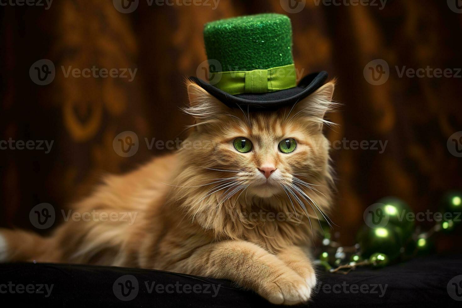 fofa gato vestindo uma verde topo chapéu para st. patrick's dia. ai gerado foto