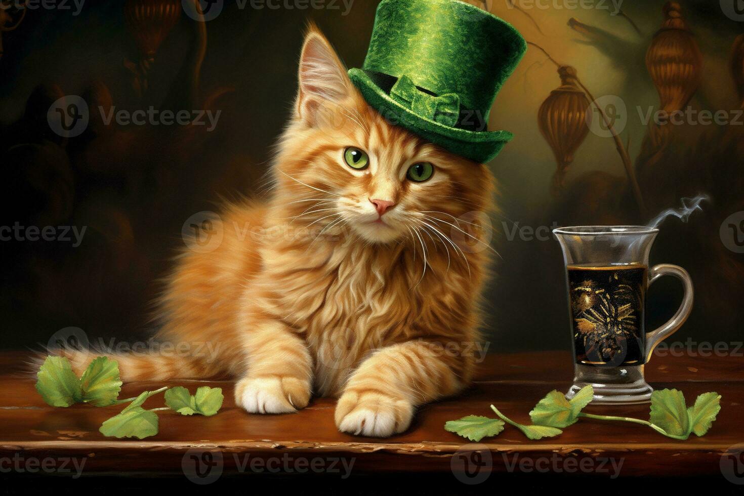 fofa gato vestindo uma verde topo chapéu para st. patrick's dia. ai gerado foto