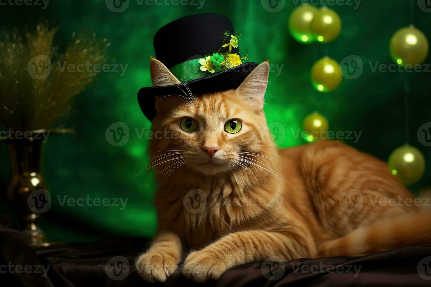 fofa gato vestindo uma verde topo chapéu para st. patrick's dia. ai gerado foto