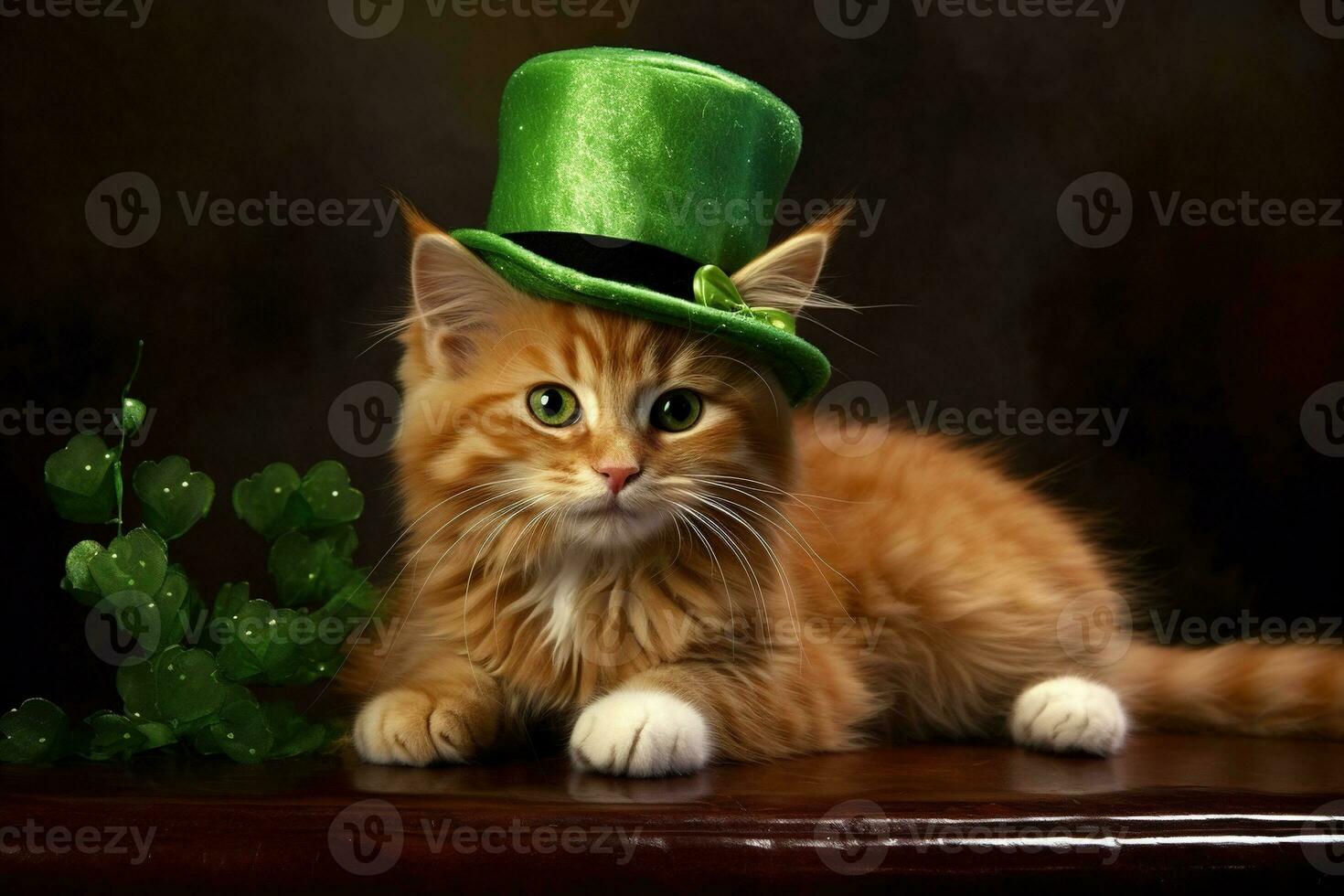 fofa gato vestindo uma verde topo chapéu para st. patrick's dia. ai gerado foto