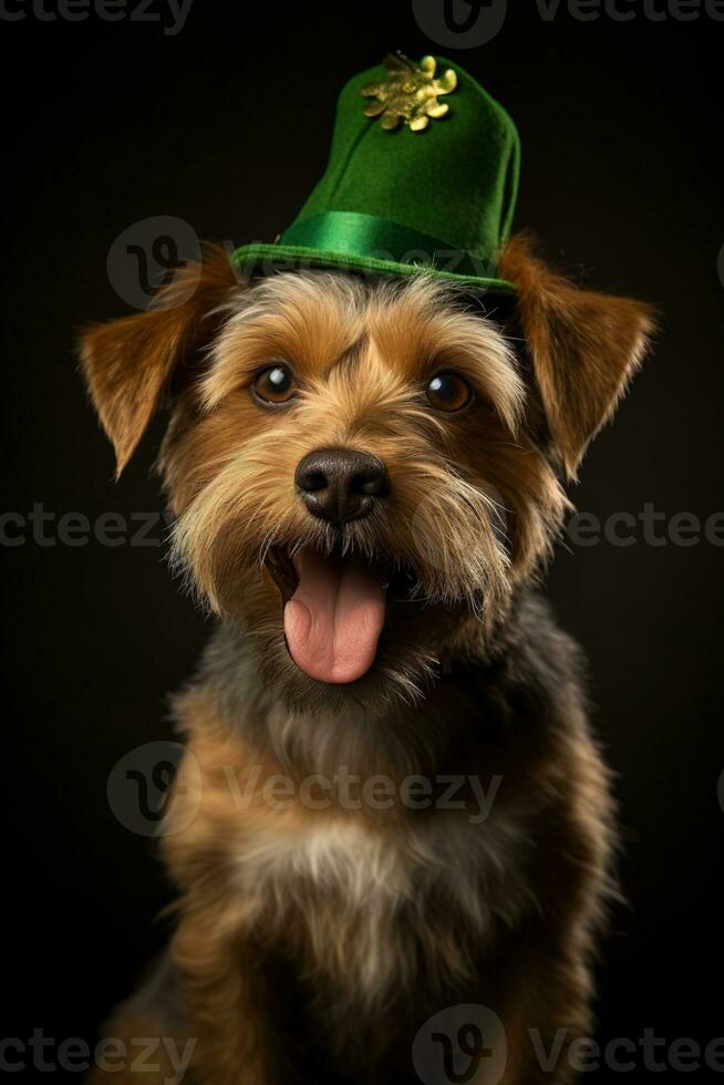 fofa cachorro dentro verde topo chapéu. st. patrick's dia. ai gerado foto