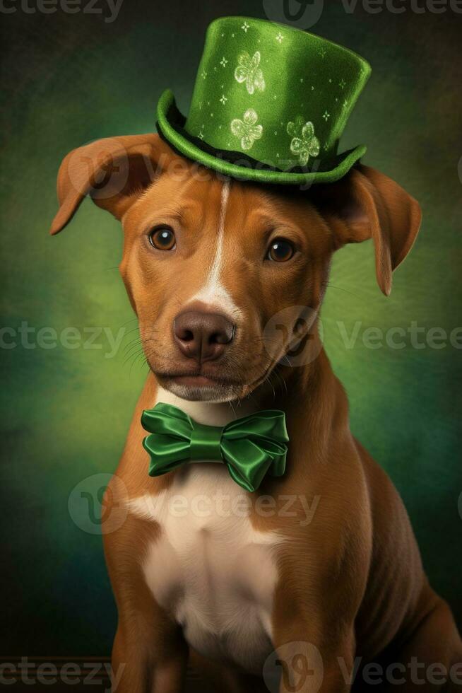 fofa cachorro dentro verde topo chapéu. st. patrick's dia. ai gerado foto