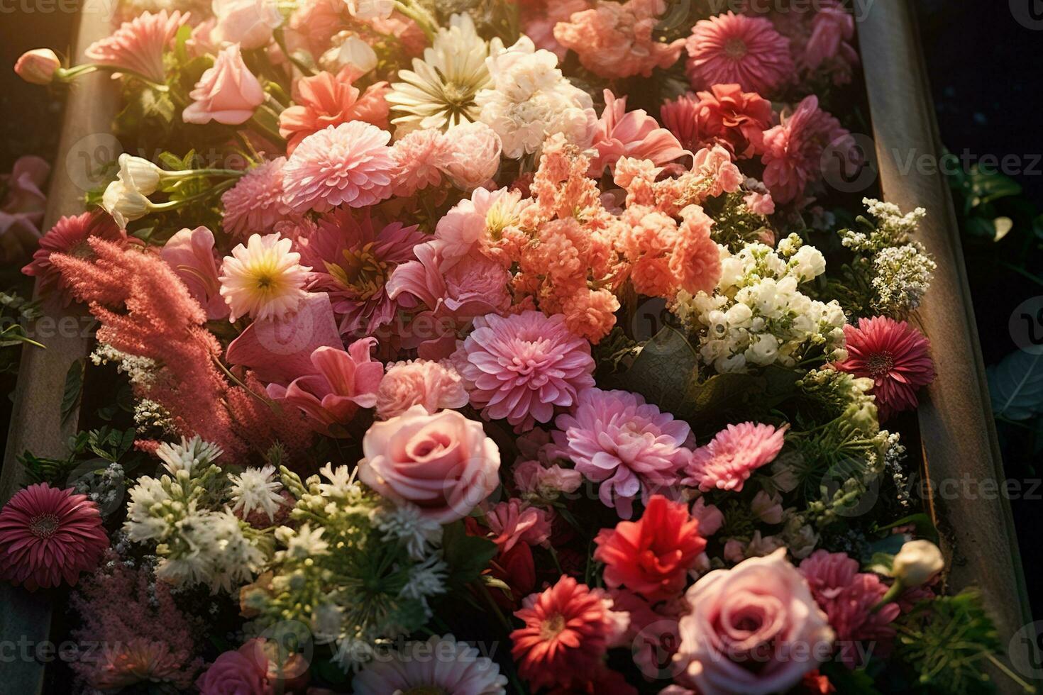 colorida flores em a sepultura dentro a cemitério, velório conceito. ai gerado foto