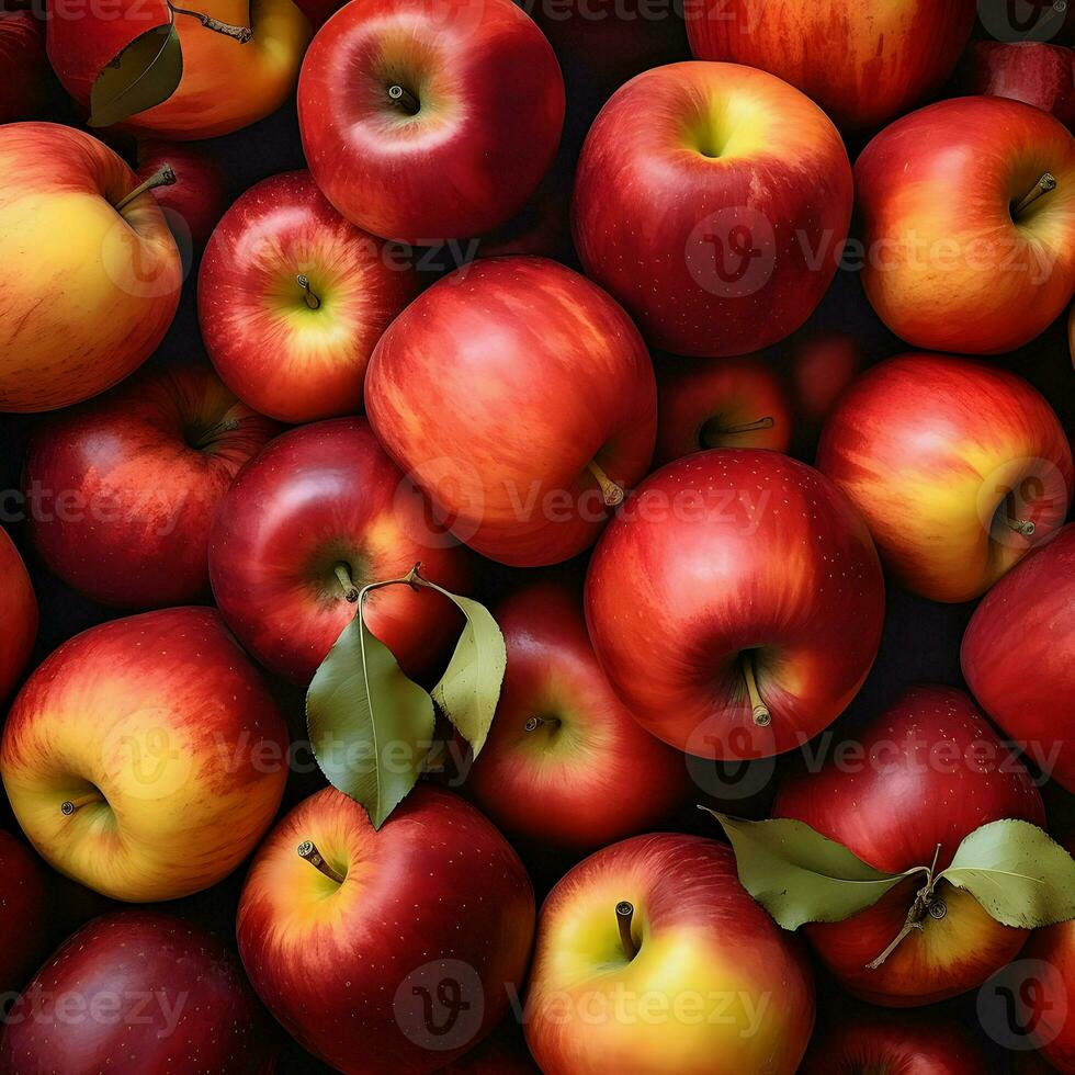 vermelho maçãs com folhas fundo. alta resolução. ai generativo foto