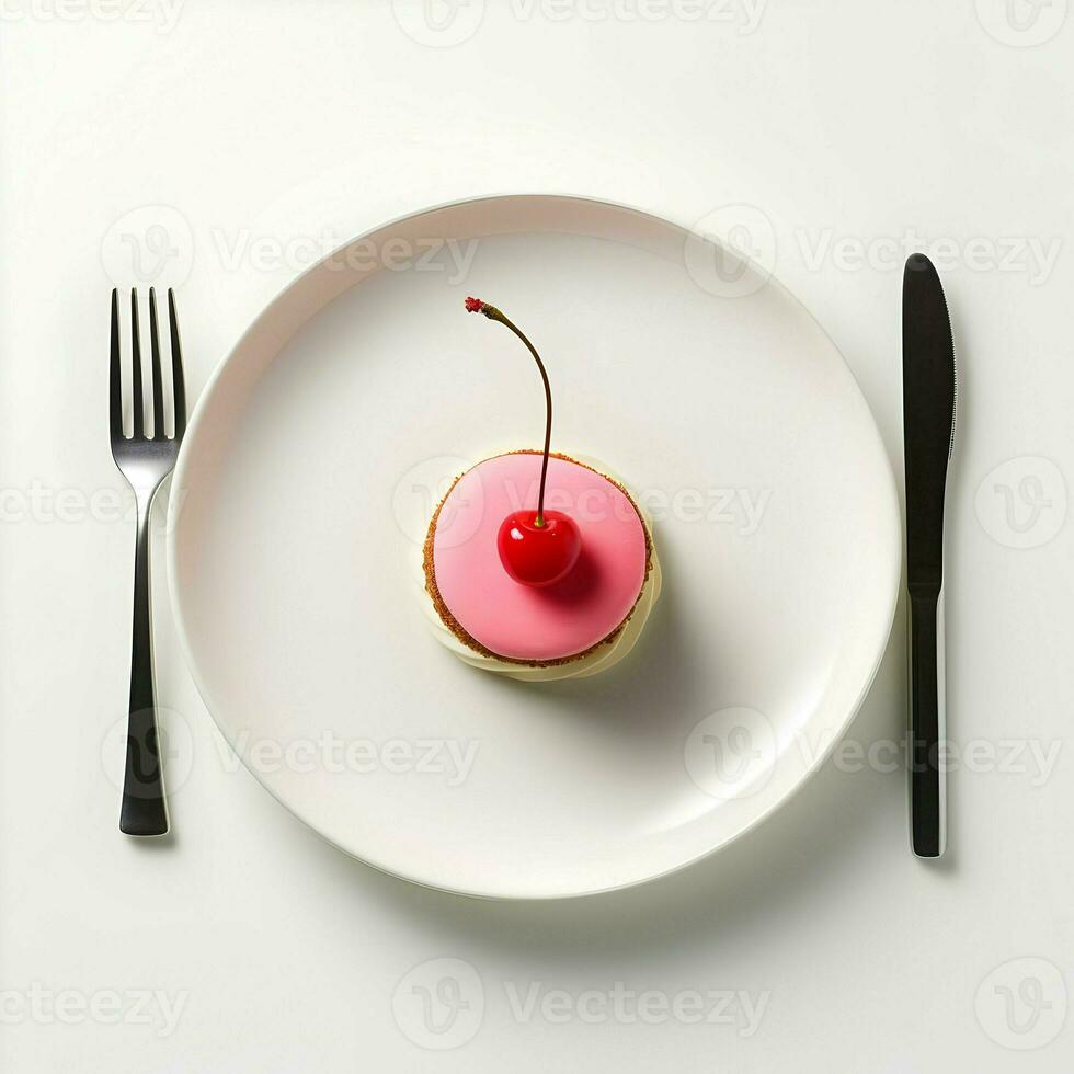 fofa sobremesa em uma branco prato minimalismo. alta resolução. ai generativo foto