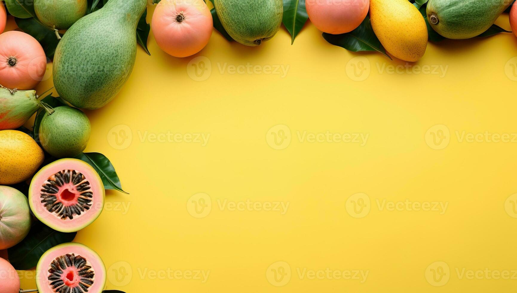 fruta fronteira em amarelo fundo. ai gerado. foto