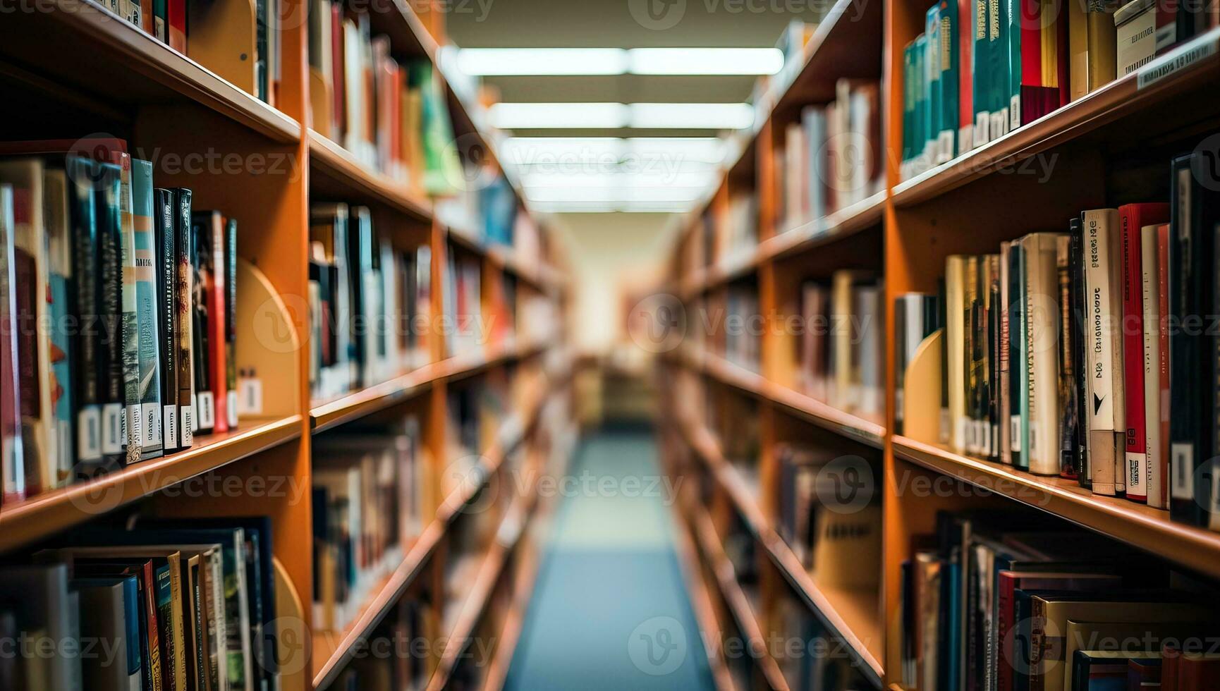 biblioteca corredor com linhas do colorida livros. ai gerado. foto