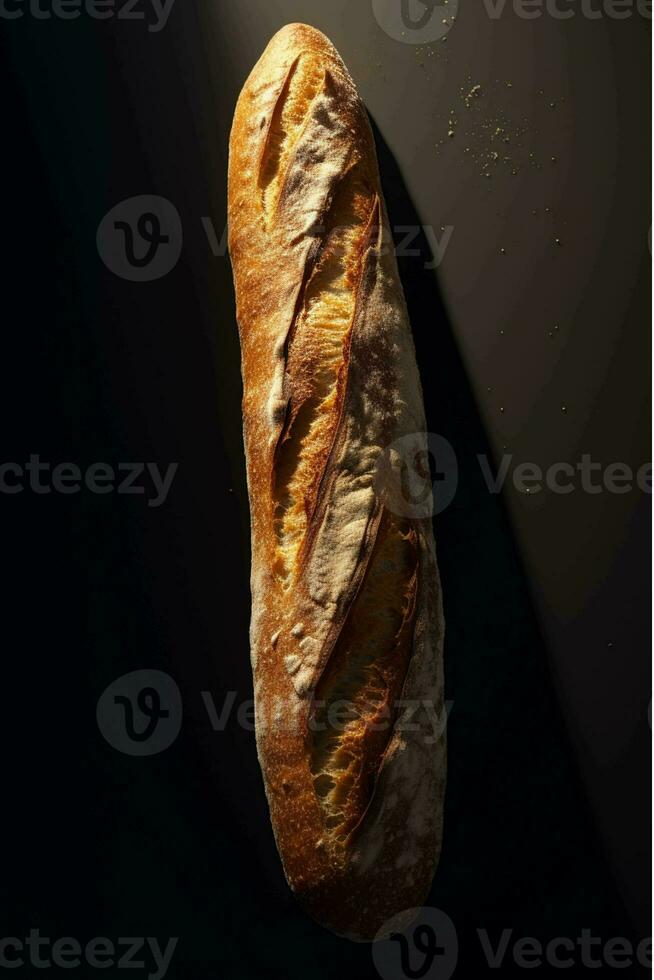 uma pão do pão em uma Preto fundo gerado com ai foto