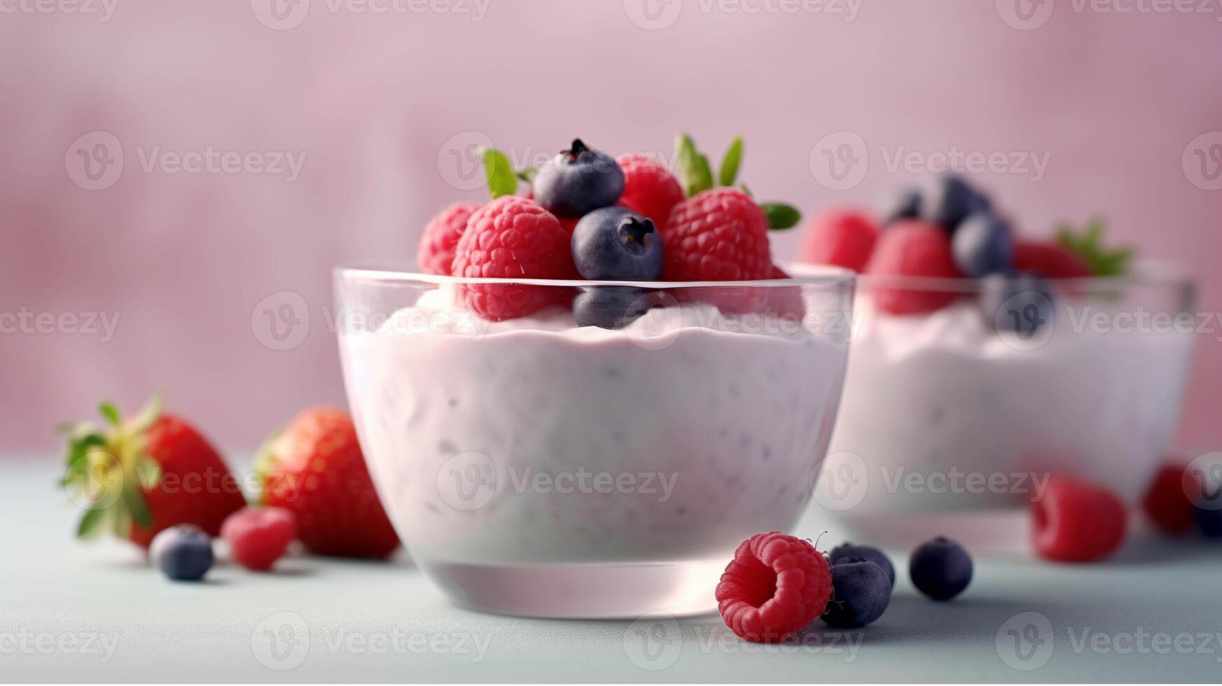 saudável batido tigela com bagas, amêndoas e granola gerado com ai foto