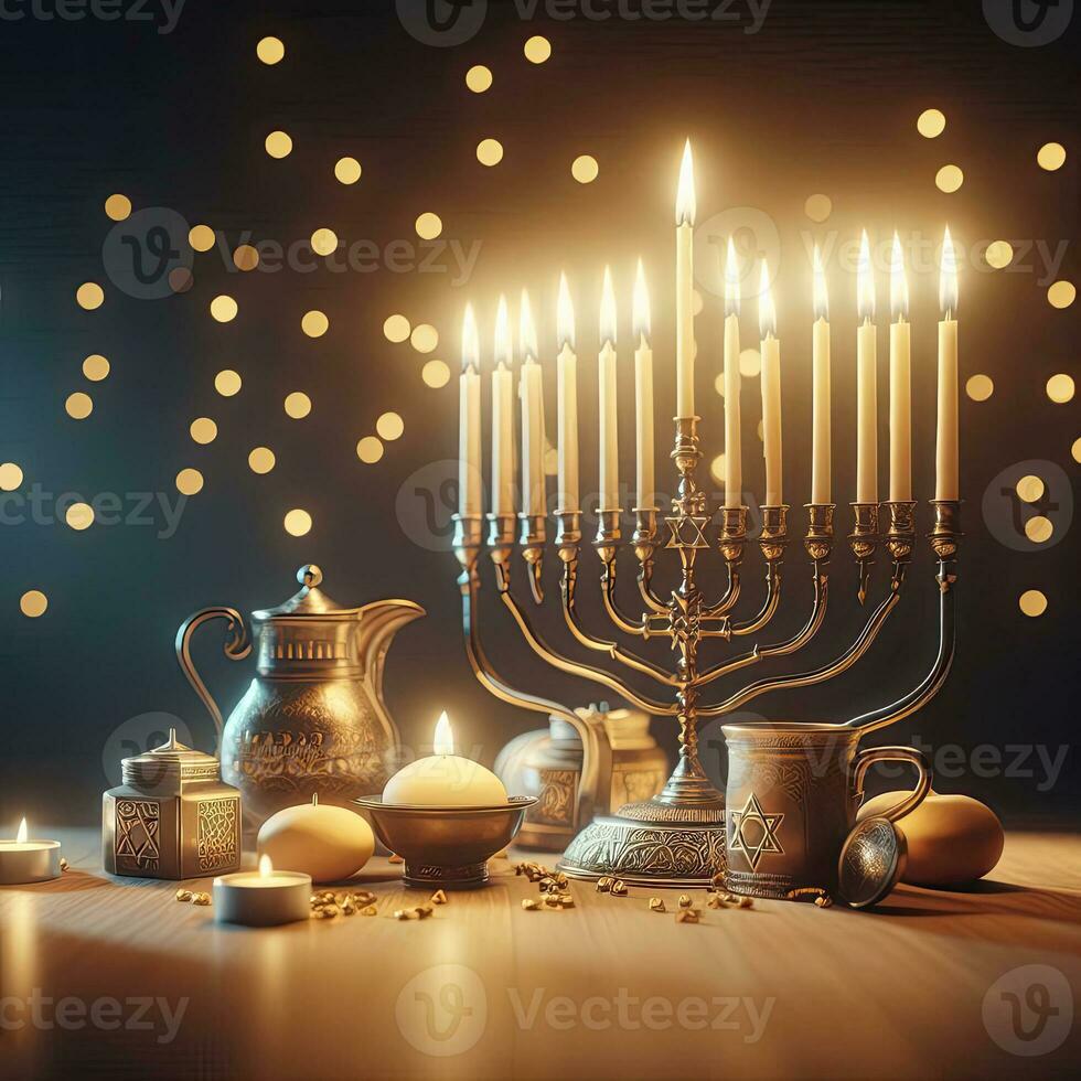 ai generativo religião imagem do judaico feriado hanukkah fundo com menorah tradicional candelabro e velas foto