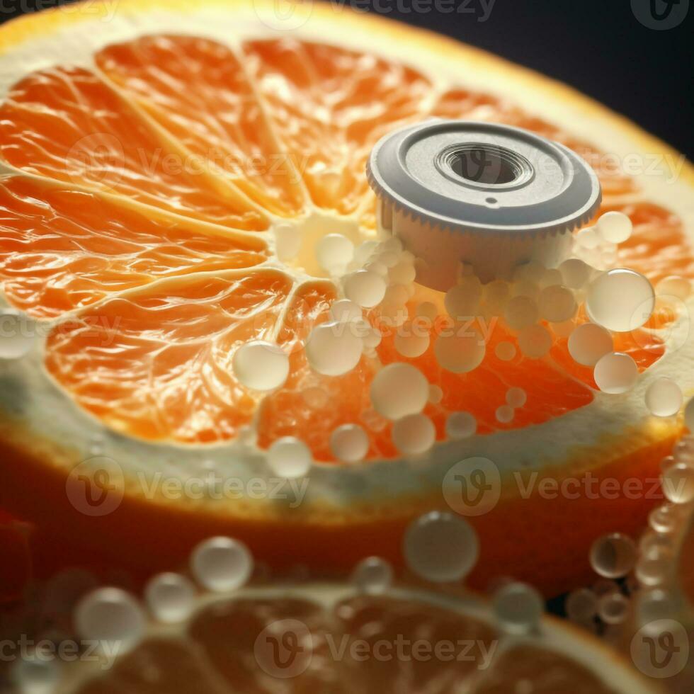 fechar-se foto do laranja com água gotas generativo ai