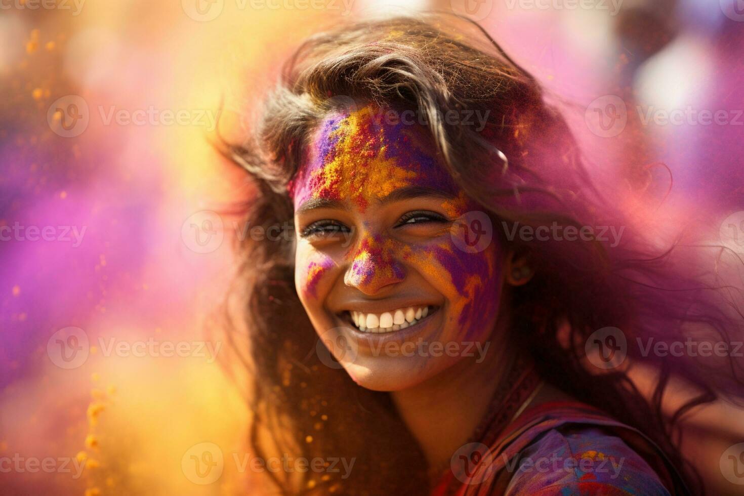 feliz indiano menina sorridente às piedosos festival indiano cultura foto