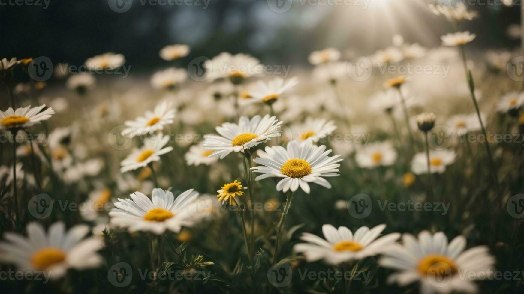 ai generativo lindo margarida flor ou Bellis perennis eu, ou compositae florescendo dentro a parque durante luz solar foto