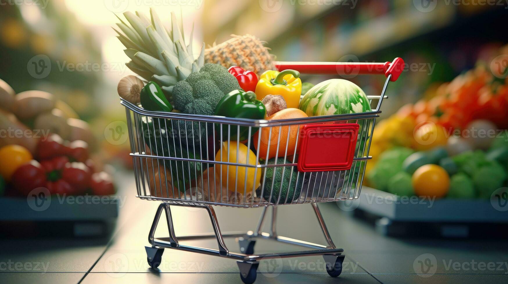 frutas e legumes dentro compras carrinho foto