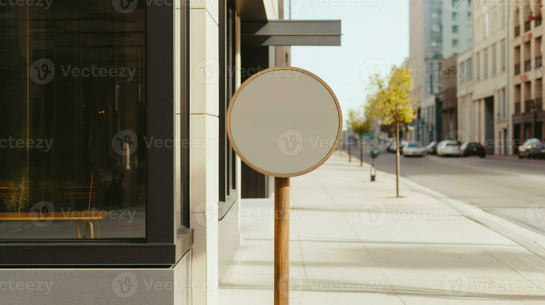 ai gerado generativo ai, café fazer compras rua tabuleta zombar acima para logotipo projeto, marca apresentação, estético silenciado neutro cores, em a parede ao ar livre foto