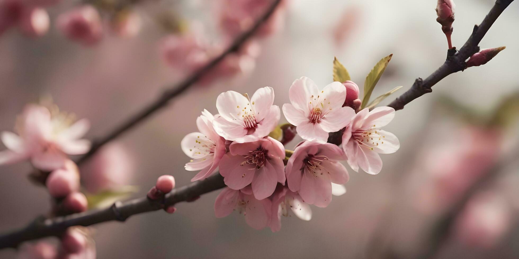 uma realista uma fechar acima do uma cereja Flor árvore ai gerado foto