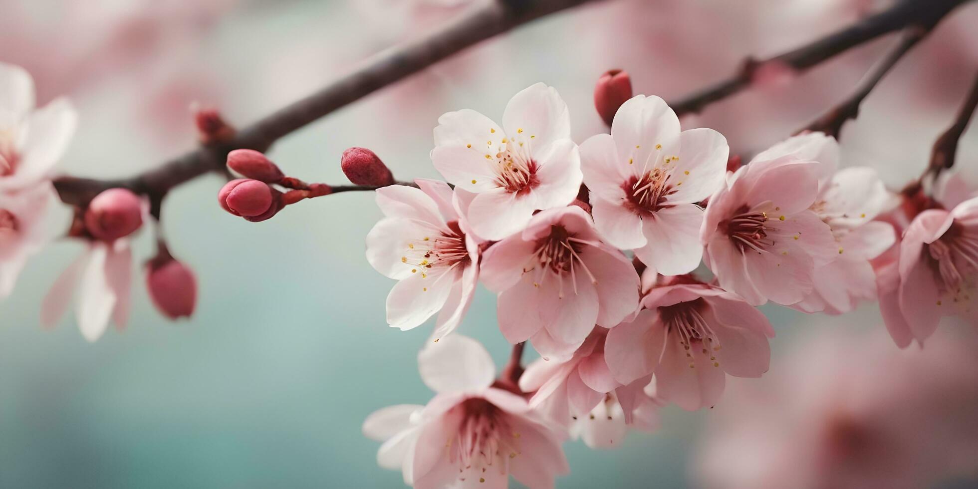 uma realista uma fechar acima do uma cereja Flor árvore ai gerado foto