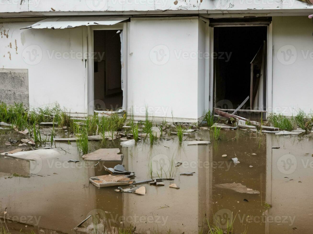 ai gerado velho abandonado casa dentro a cidade foto