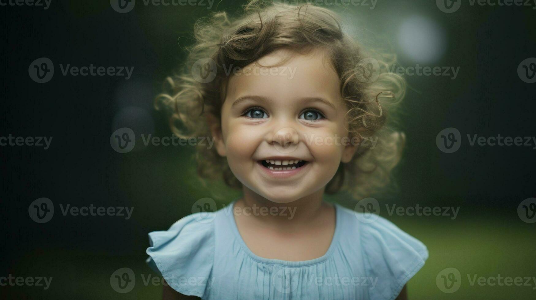 pequeno menina com colori olhos. generativo ai foto