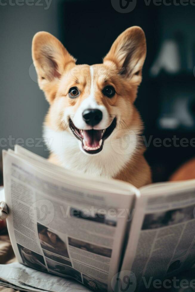 corgi segurando uma jornal. generativo ai foto